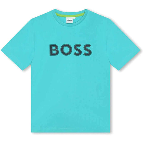 BOSS Boys Turqoise Logo Cotton T-shirt BOSS Boys Turqoise Logo Cotton T-shirt