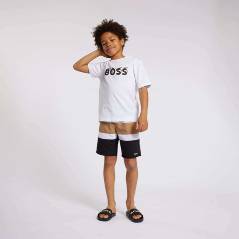 BOSS Boys White Logo Cotton Short Sleeve T-Shirt BOSS Boys White Logo Cotton Short Sleeve T-Shirt