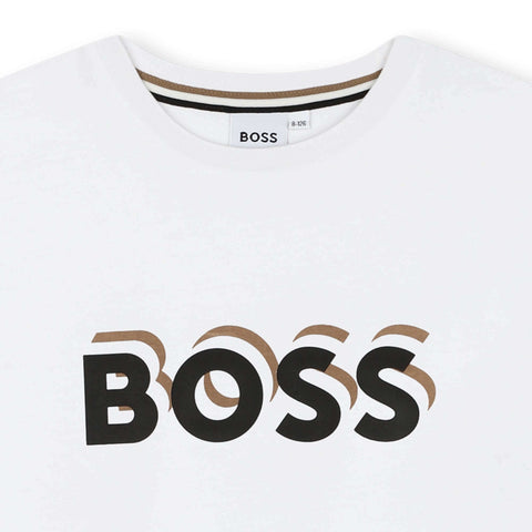 BOSS Boys White Logo Cotton Short Sleeve T-Shirt BOSS Boys White Logo Cotton Short Sleeve T-Shirt