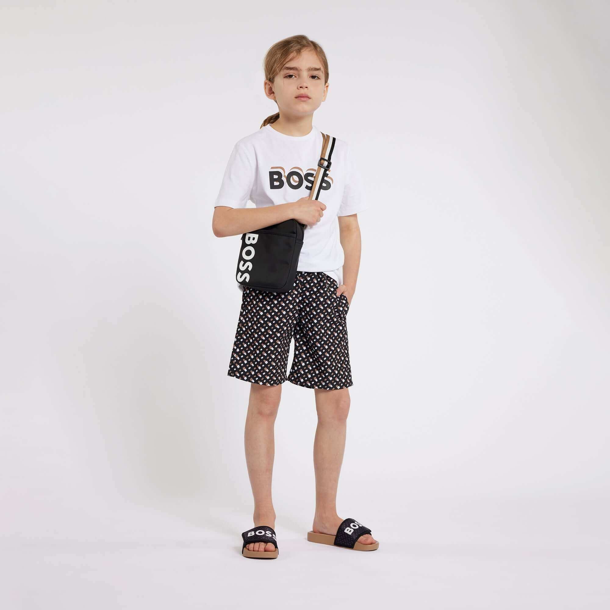 BOSS Boys White Logo Cotton Short Sleeve T-Shirt BOSS Boys White Logo Cotton Short Sleeve T-Shirt