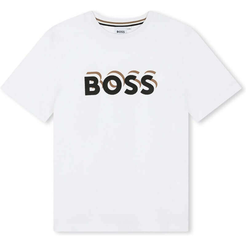 BOSS Boys White Logo Cotton Short Sleeve T-Shirt BOSS Boys White Logo Cotton Short Sleeve T-Shirt
