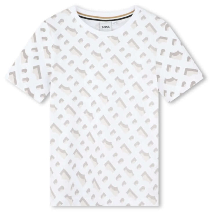 BOSS Boys White Monogram T-Shirt BOSS Boys White Monogram T-Shirt