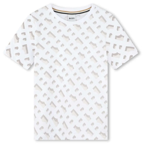 BOSS Boys White Monogram T-Shirt BOSS Boys White Monogram T-Shirt