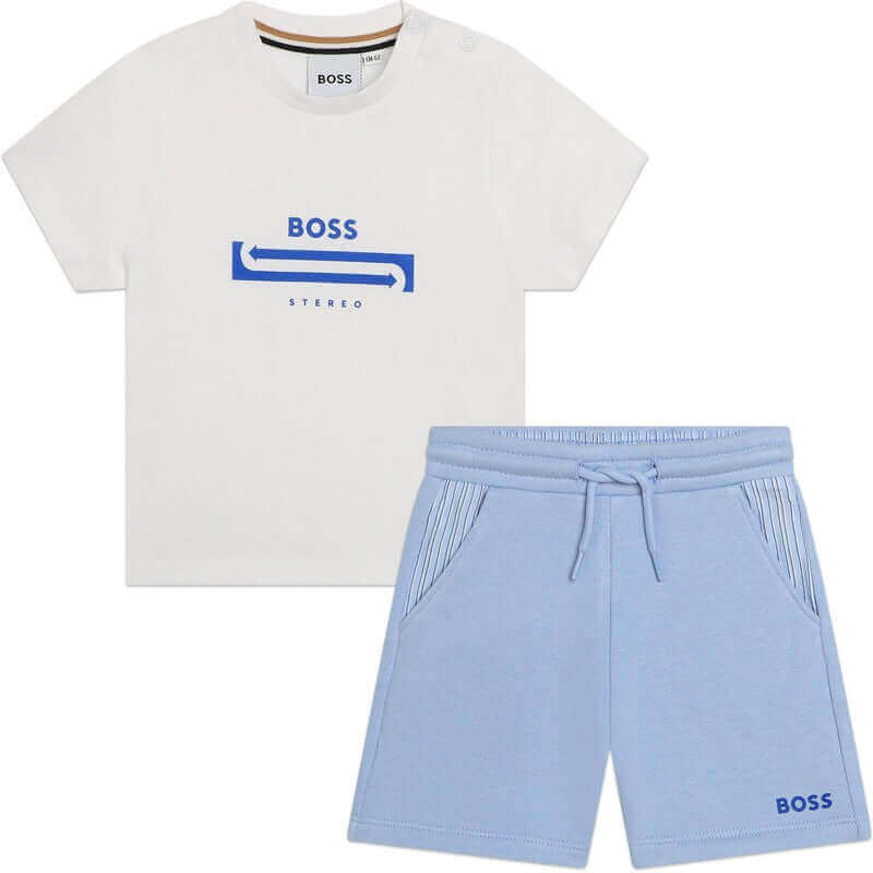 BOSS Boys White & Pale Blue Short Set BOSS Boys White & Pale Blue Short Set