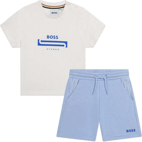 BOSS Boys White & Pale Blue Short Set BOSS Boys White & Pale Blue Short Set