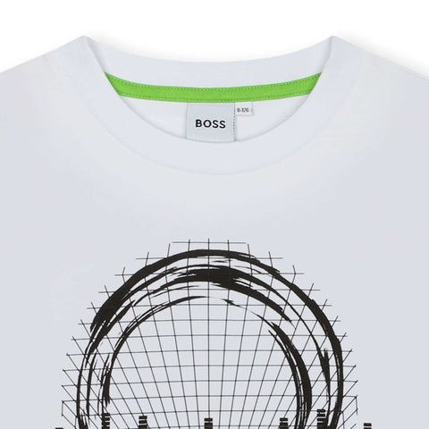 BOSS Boys White Techno Print Short Sleeve T-Shirt BOSS Boys White Techno Print Short Sleeve T-Shirt