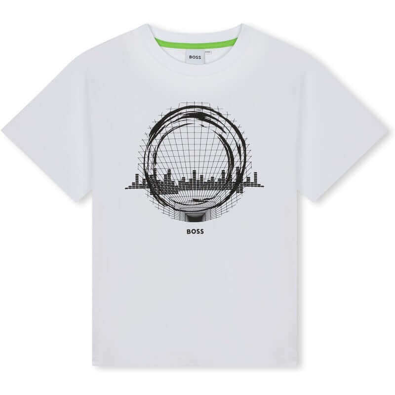BOSS Boys White Techno Print Short Sleeve T-Shirt BOSS Boys White Techno Print Short Sleeve T-Shirt
