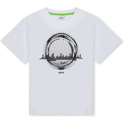 BOSS Boys White Techno Print Short Sleeve T-Shirt BOSS Boys White Techno Print Short Sleeve T-Shirt
