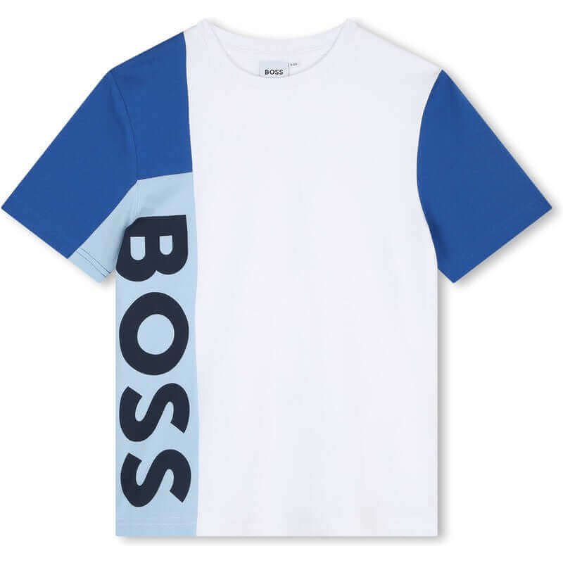 BOSS Boys White & blue Logo Cotton T-Shirt BOSS Boys White & blue Logo Cotton T-Shirt