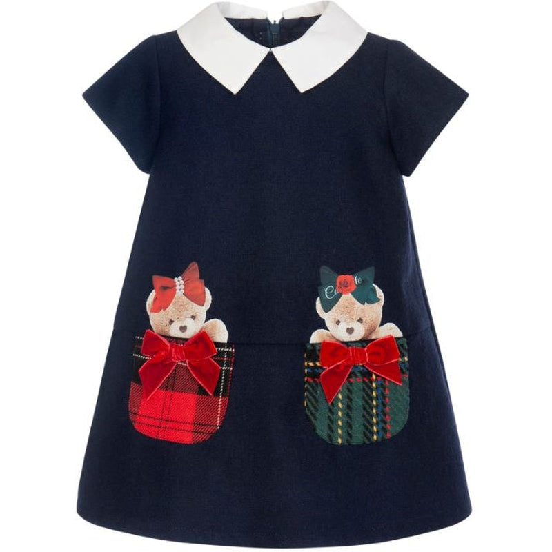 Balloon Chic Girls Navy Tartan Teddy Dress Balloon Chic Girls Navy Tartan Teddy Dress
