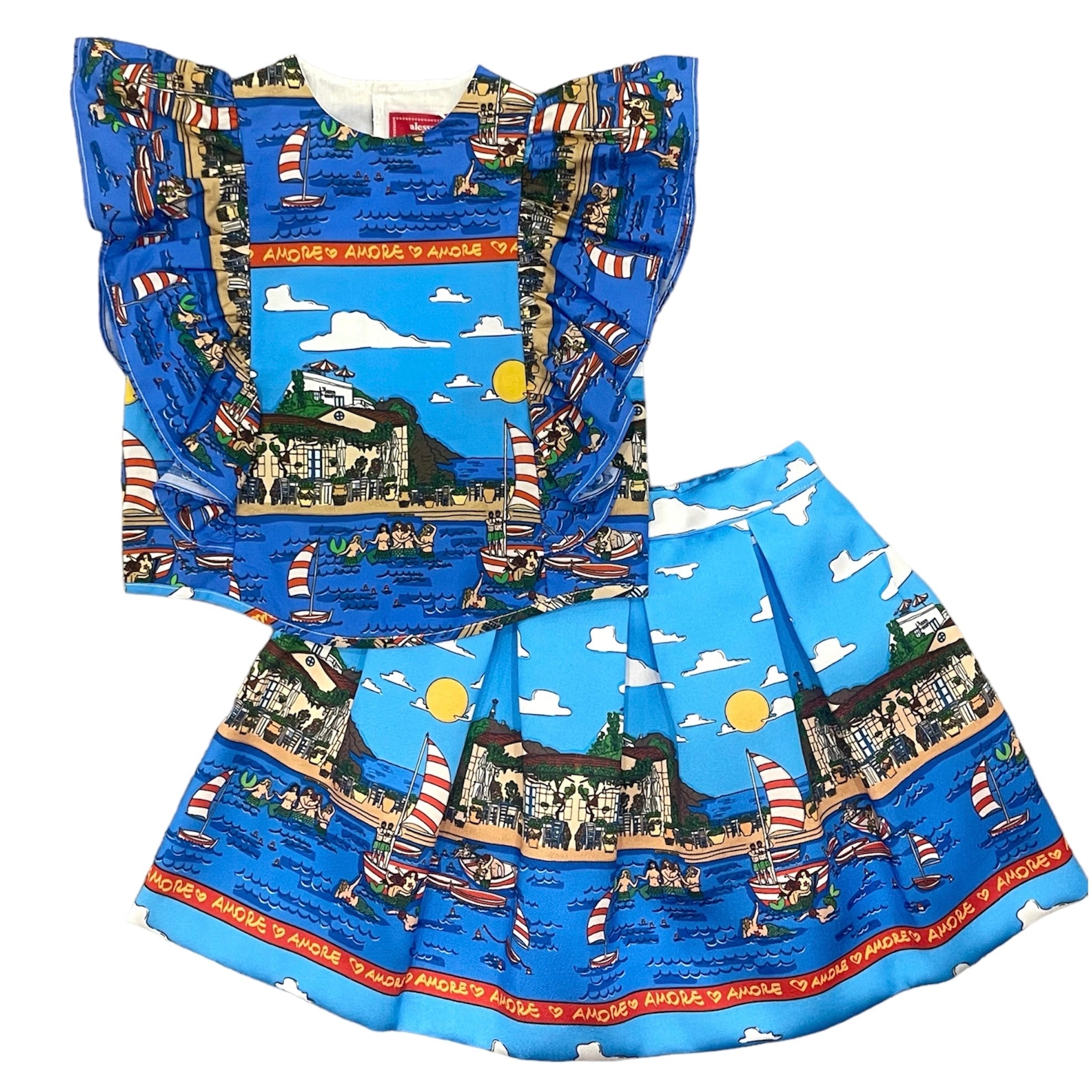 Barcellino Girls Blue Ruffle Shirt Set Barcellino Girls Blue Ruffle Shirt Set