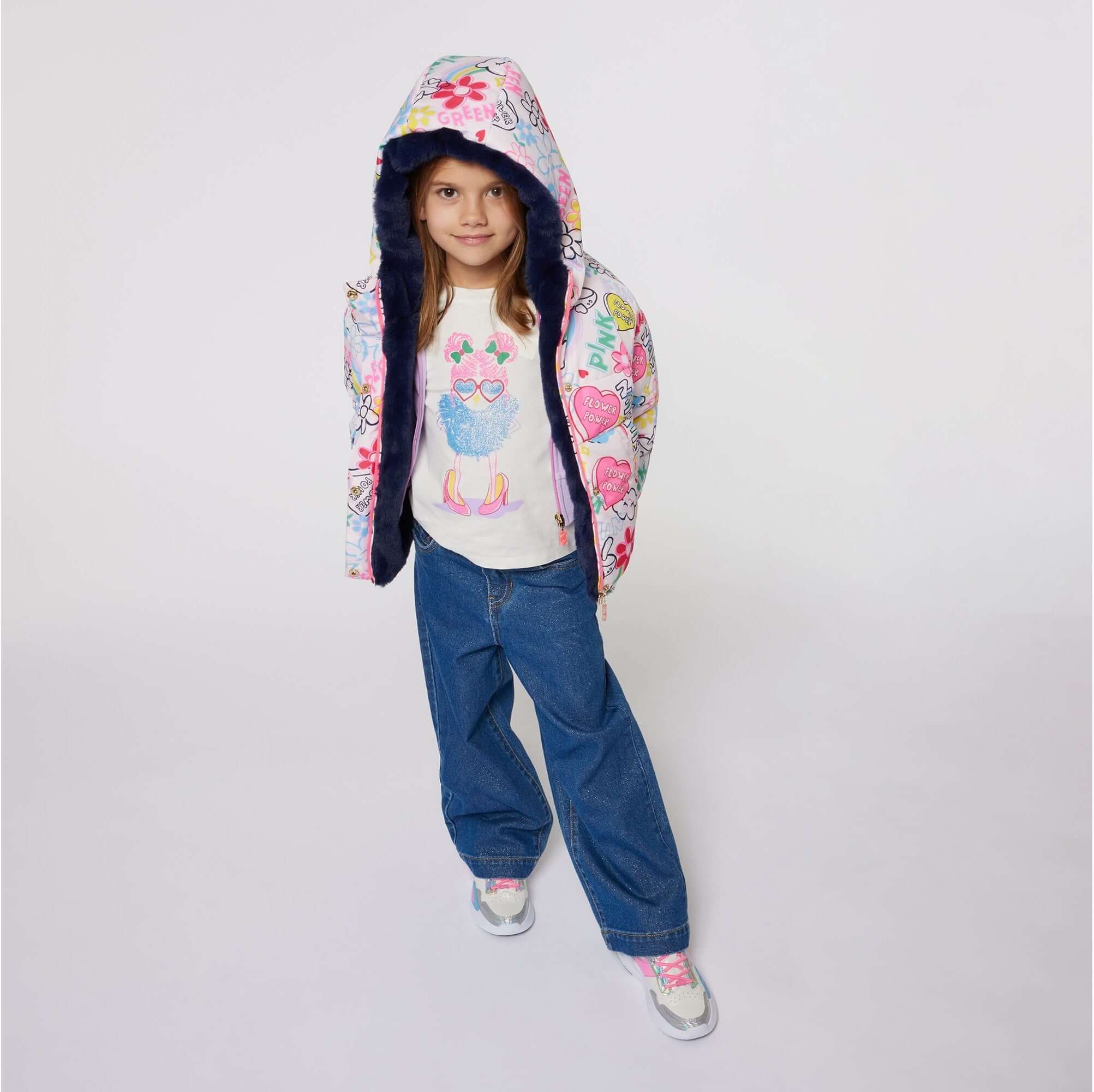 Billieblush Girls Graffiti Reversible Puffer Coat Billieblush Girls Graffiti Reversible Puffer Coat