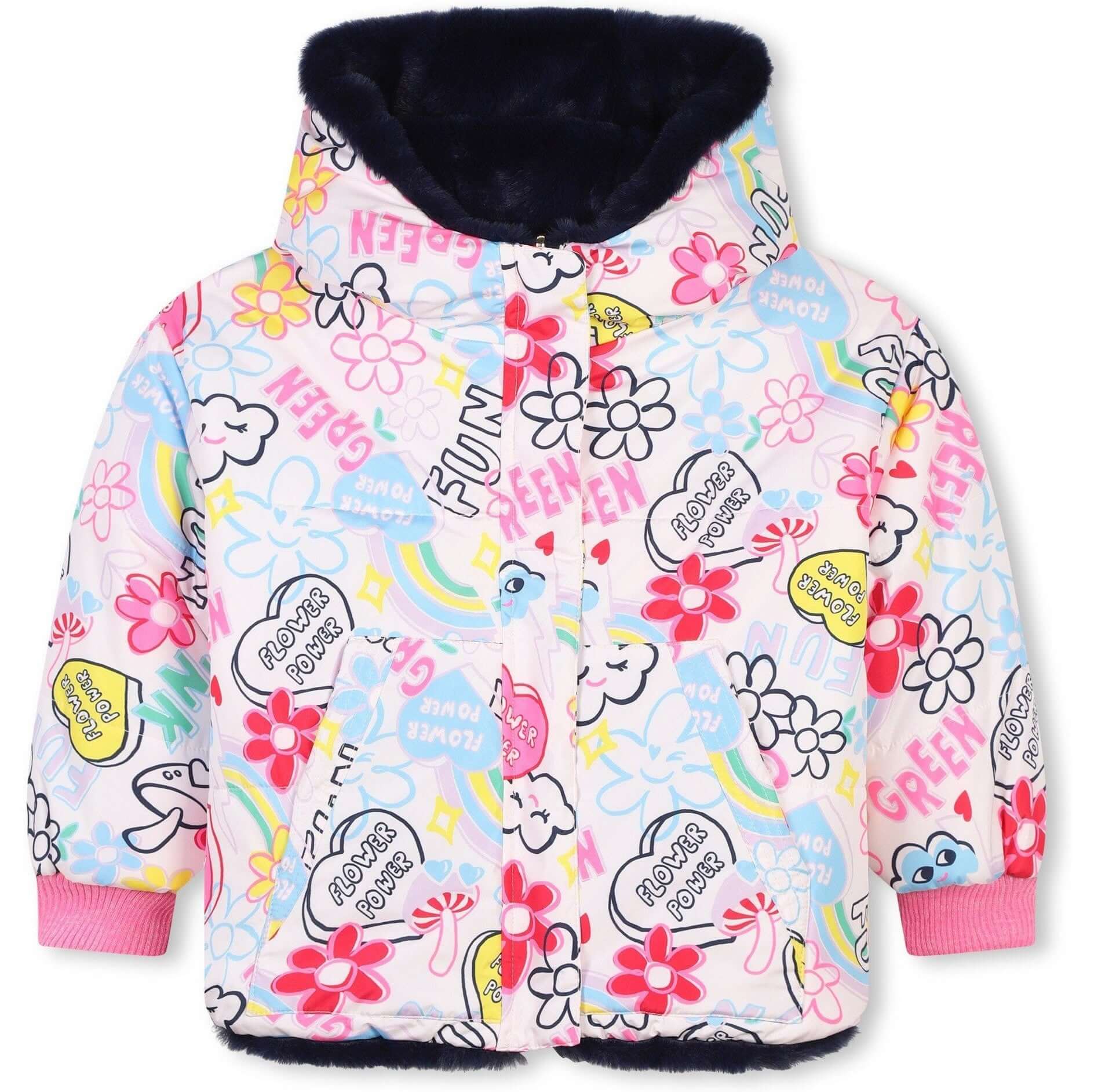 Billieblush Girls Graffiti Reversible Puffer Coat Billieblush Girls Graffiti Reversible Puffer Coat