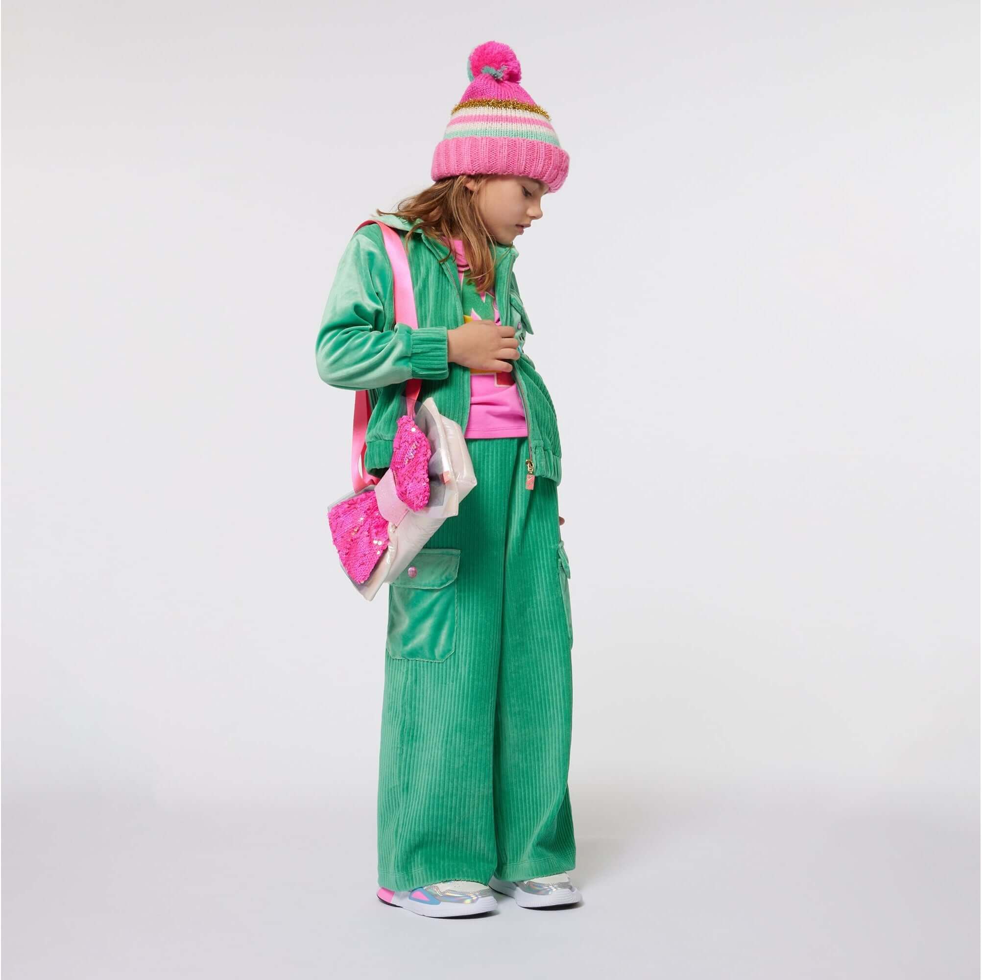 Billieblush Girls Green Velvet Zip Up Hoodie Billieblush Girls Green Velvet Zip Up Hoodie