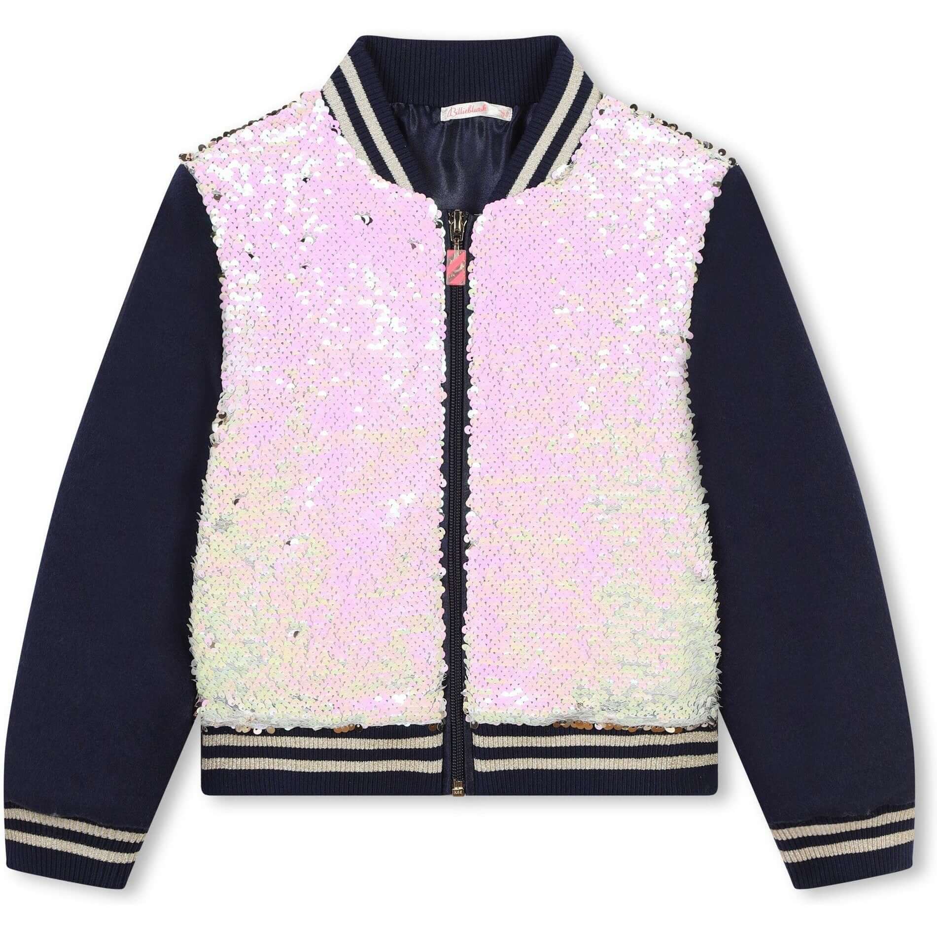 Billieblush Girls Navy Sequin Bomber Jacket Billieblush Girls Navy Sequin Bomber Jacket