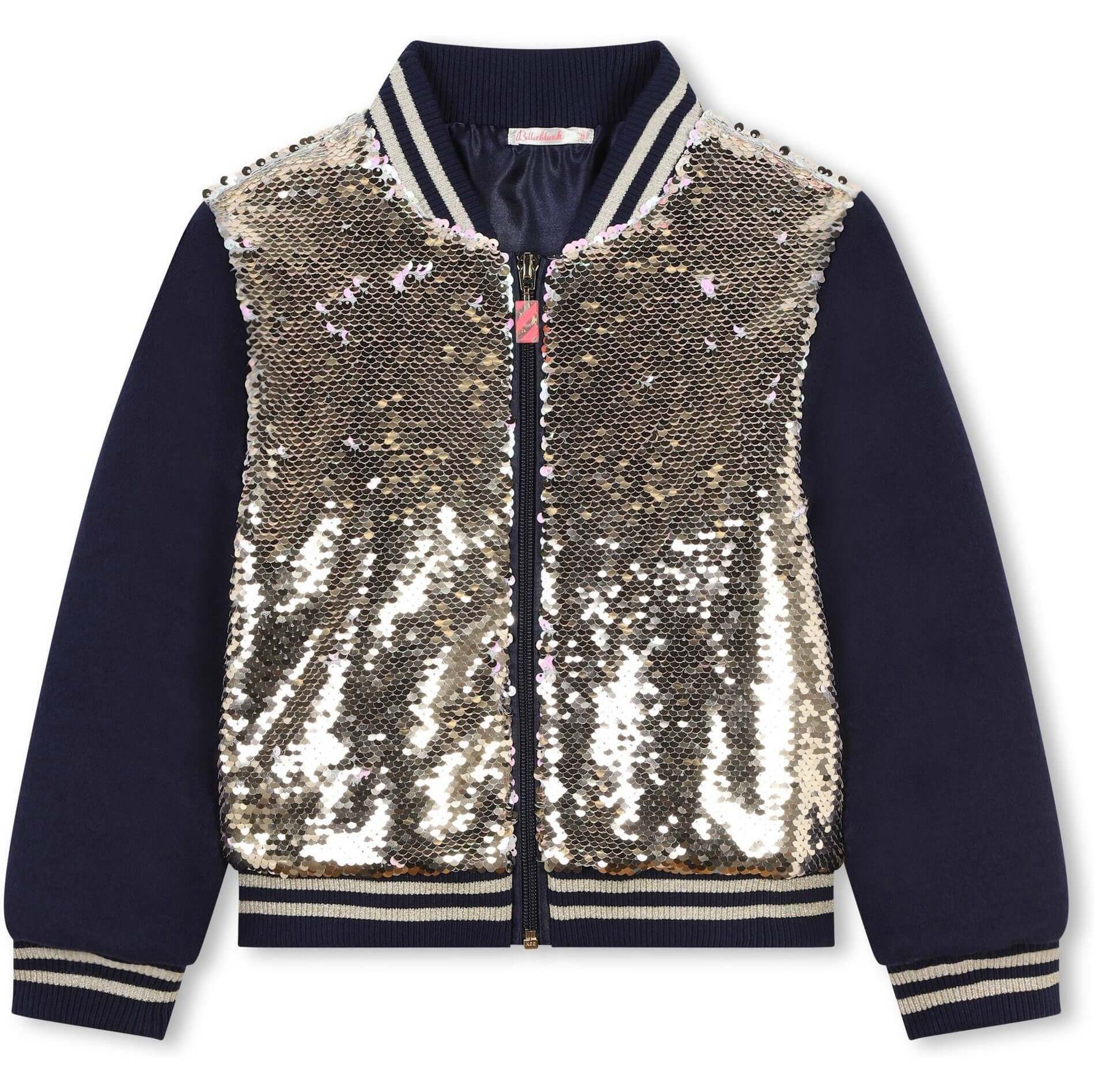 Billieblush Girls Navy Sequin Bomber Jacket Billieblush Girls Navy Sequin Bomber Jacket