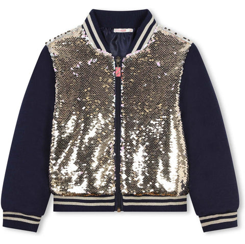 Billieblush Girls Navy Sequin Bomber Jacket Billieblush Girls Navy Sequin Bomber Jacket