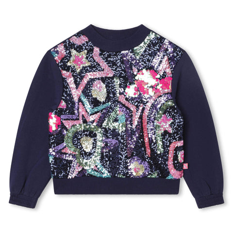 Billieblush Girls Navy Sequin Sweatshirt Billieblush Girls Navy Sequin Sweatshirt