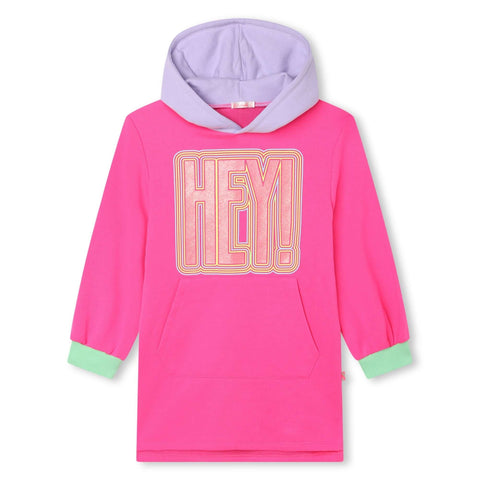 Billieblush Girls Pink HEY Hooded Dress Billieblush Girls Pink HEY Hooded Dress
