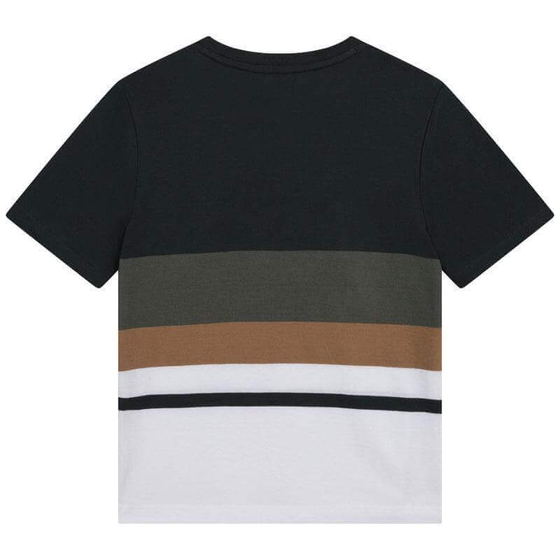 BOSS Boys Khaki Striped Short Sleeve T-shirt BOSS Boys Khaki Striped Short Sleeve T-shirt