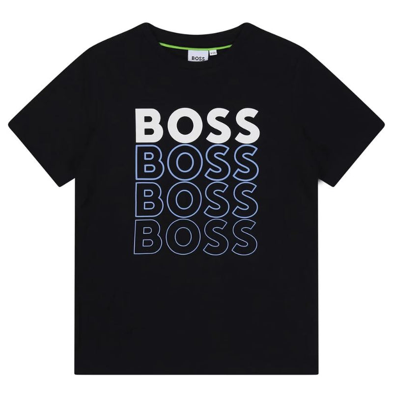 BOSS Boys Navy Gradient Logo Short Sleeve T-shirt BOSS Boys Navy Gradient Logo Short Sleeve T-shirt