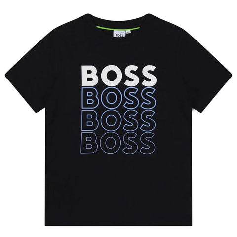 BOSS Boys Navy Gradient Logo Short Sleeve T-shirt BOSS Boys Navy Gradient Logo Short Sleeve T-shirt