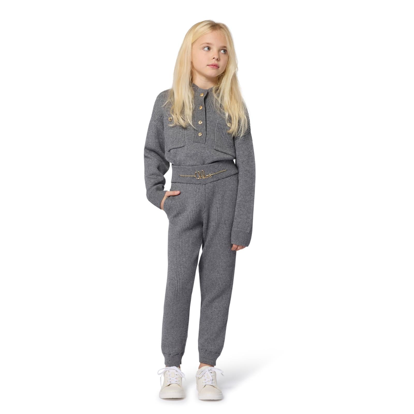 Chloe Girls Grey Knitted Tracksuit Chloe Girls Grey Knitted Tracksuit