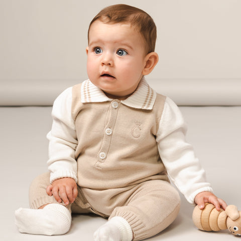 Caramelo Kids Baby Boys Beige Kniited All In one Caramelo Kids Baby Boys Beige Kniited All In one