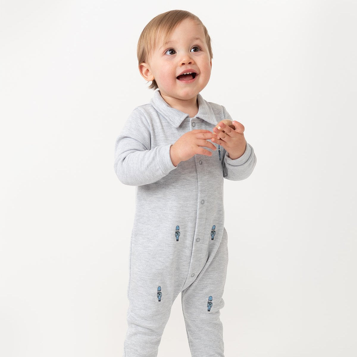 Caramelo Kids Baby Boys Grey Soldier Babygrow with Bib Caramelo Kids Baby Boys Grey Soldier Babygrow with Bib