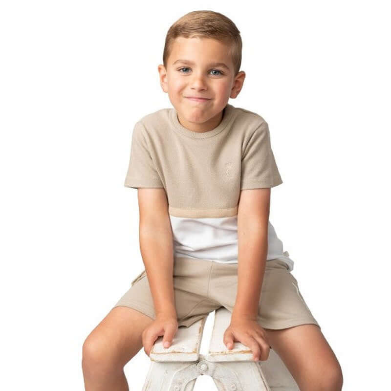 Caramelo Kids Boys Beige Crew Neck Waffle Short Set Caramelo Kids Boys Beige Crew Neck Waffle Short Set