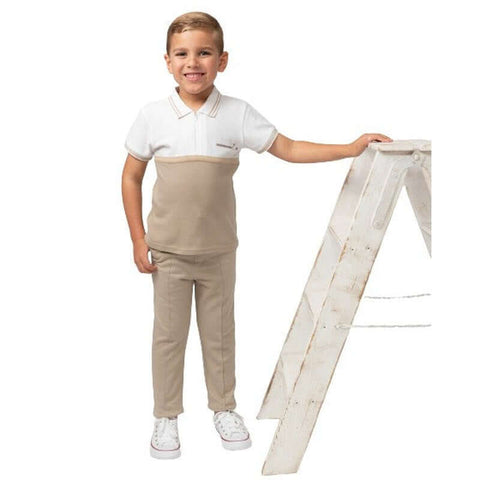 Caramelo Kids Boys Beige Polo Zip Set Caramelo Kids Boys Beige Polo Zip Set