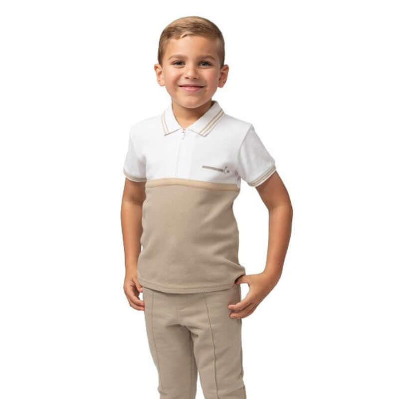 Caramelo Kids Boys Beige Polo Zip Set Caramelo Kids Boys Beige Polo Zip Set
