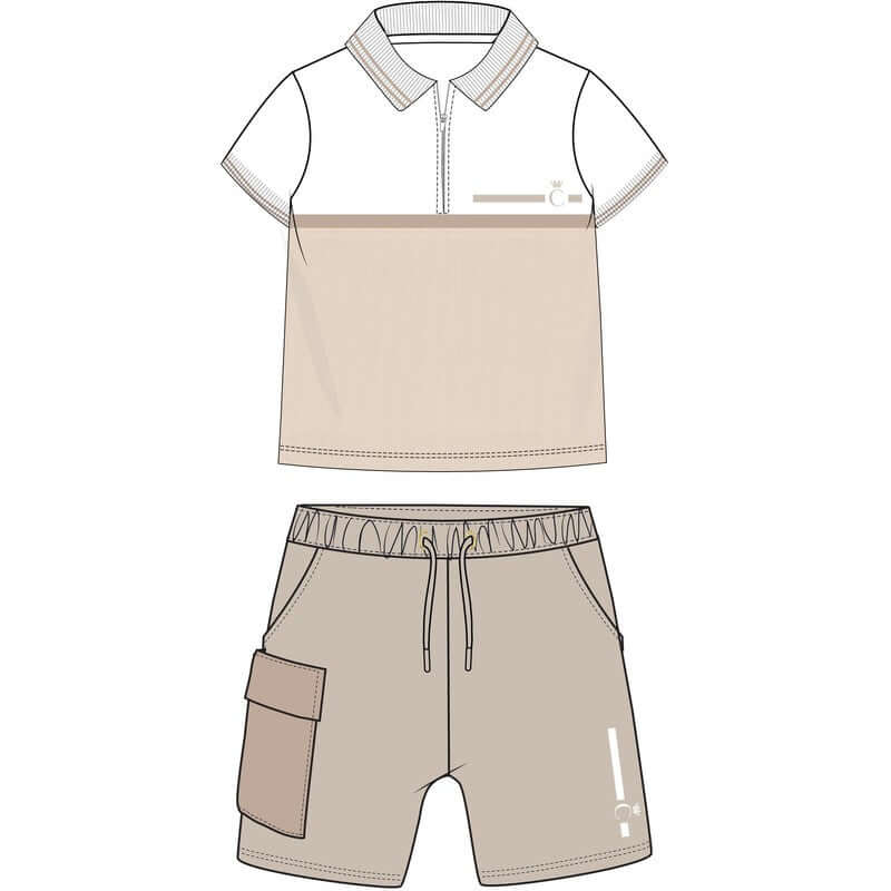 Caramelo Kids Boys Beige Polo Zip Short Set Caramelo Kids Boys Beige Polo Zip Short Set
