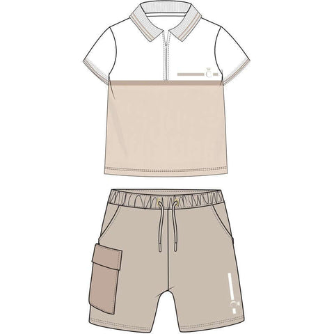 Caramelo Kids Boys Beige Polo Zip Short Set Caramelo Kids Boys Beige Polo Zip Short Set