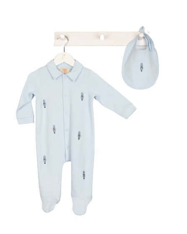 Caramelo Kids Boys Blue Soldier Babygrow With Bib Caramelo Kids Boys Blue Soldier Babygrow With Bib
