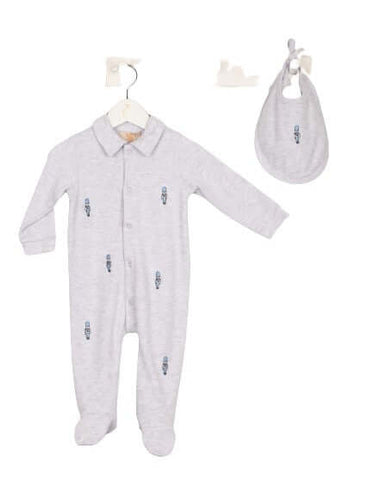 Caramelo Kids Boys Grey Soldier Babygrow With Bib Caramelo Kids Boys Grey Soldier Babygrow With Bib