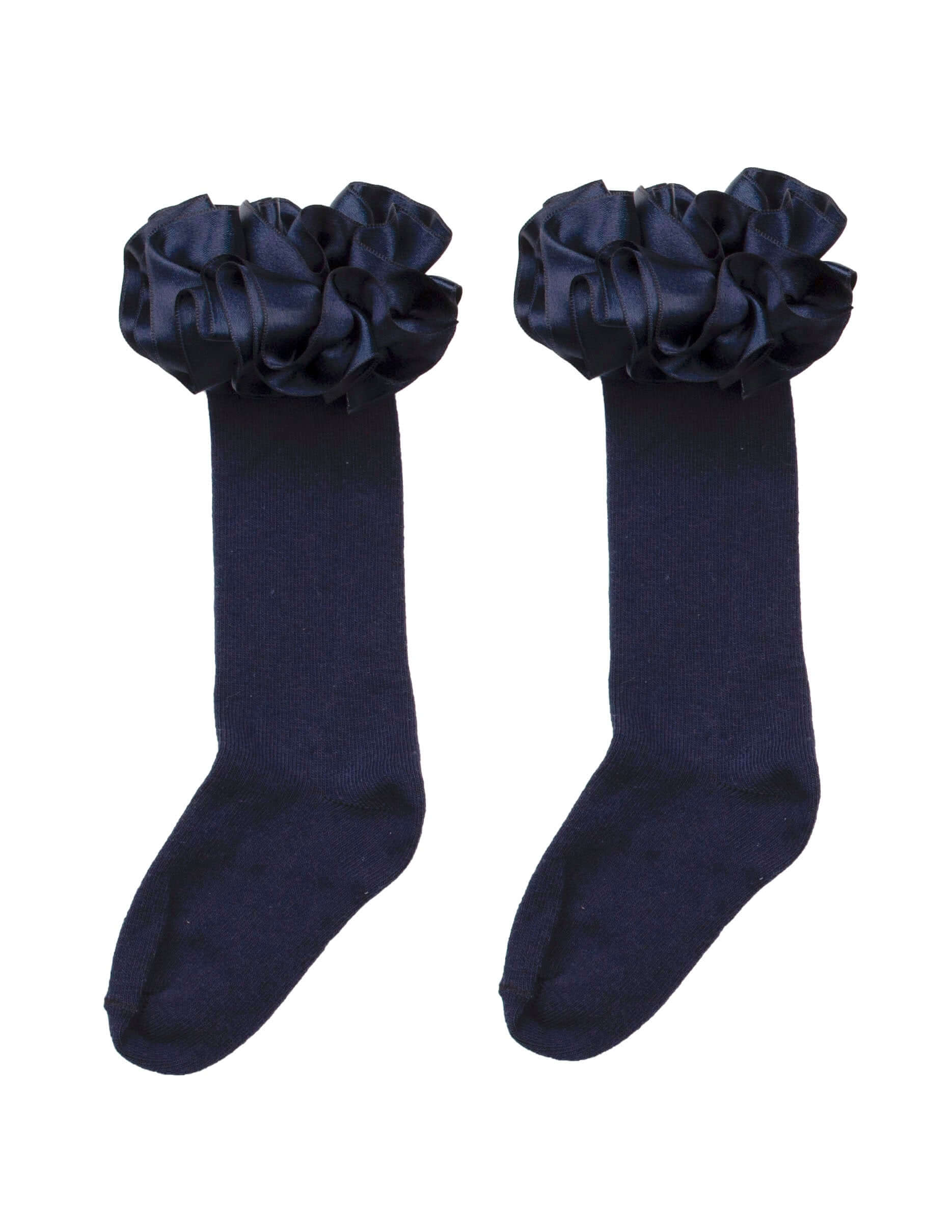 Caramelo Kids Girls Navy Ruffle Ribbon Knee Length Socks Caramelo Kids Girls Navy Ruffle Ribbon Knee Length Socks