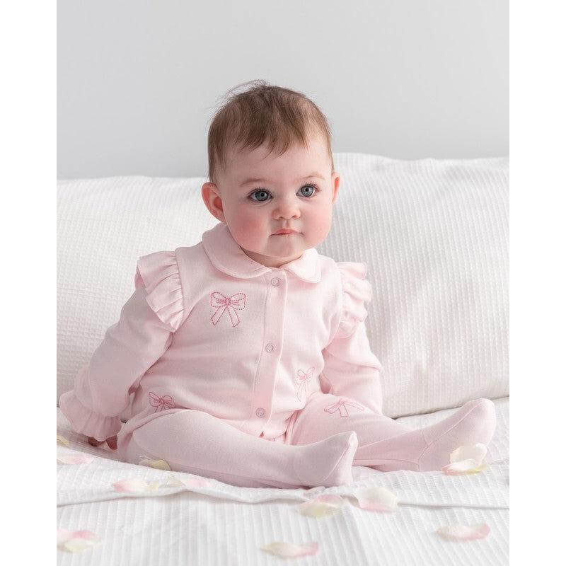 Caramelo Kids Girls Pink Bow Babygrow With Bib Caramelo Kids Girls Pink Bow Babygrow With Bib