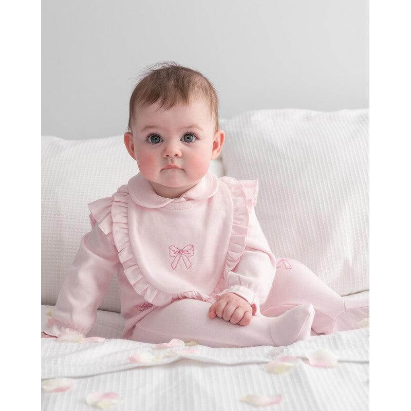 Caramelo Kids Girls Pink Bow Babygrow With Bib Caramelo Kids Girls Pink Bow Babygrow With Bib