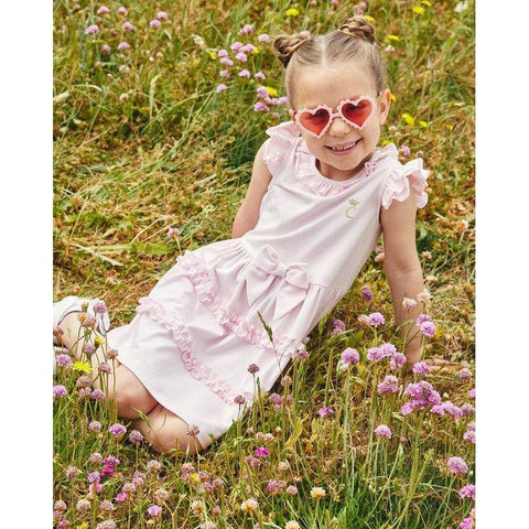 Caramelo Kids Girls Pink Tiered Frill Dress With Bow Caramelo Kids Girls Pink Tiered Frill Dress With Bow