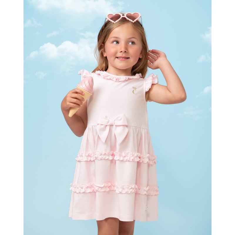 Caramelo Kids Girls Pink Tiered Frill Dress With Bow Caramelo Kids Girls Pink Tiered Frill Dress With Bow