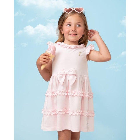 Caramelo Kids Girls Pink Tiered Frill Dress With Bow Caramelo Kids Girls Pink Tiered Frill Dress With Bow
