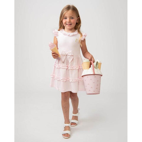 Caramelo Kids Girls Pink Tiered Frill Dress With Bow Caramelo Kids Girls Pink Tiered Frill Dress With Bow