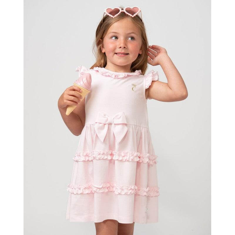 Caramelo Kids Girls Pink Tiered Frill Dress With Bow Caramelo Kids Girls Pink Tiered Frill Dress With Bow