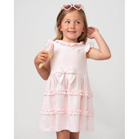 Caramelo Kids Girls Pink Tiered Frill Dress With Bow Caramelo Kids Girls Pink Tiered Frill Dress With Bow