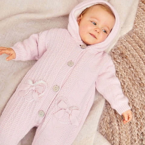 Caramelo Kids Girls Pink Woolen Knit Heart Pocket Snowsuit Caramelo Kids Girls Pink Woolen Knit Heart Pocket Snowsuit
