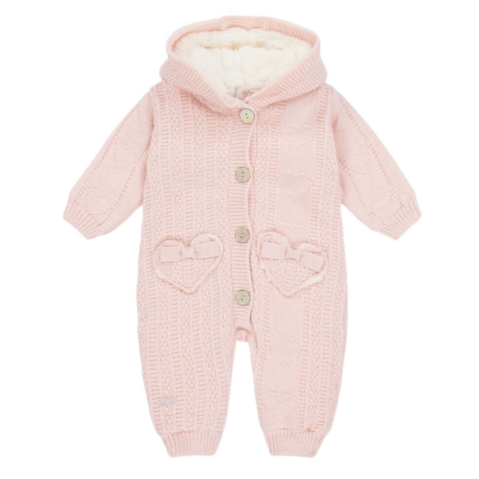 Caramelo Kids Girls Pink Woolen Knit Heart Pocket Snowsuit Caramelo Kids Girls Pink Woolen Knit Heart Pocket Snowsuit