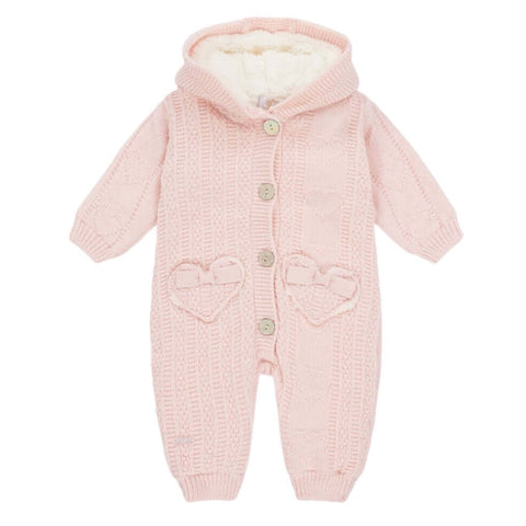 Caramelo Kids Girls Pink Woolen Knit Heart Pocket Snowsuit Caramelo Kids Girls Pink Woolen Knit Heart Pocket Snowsuit