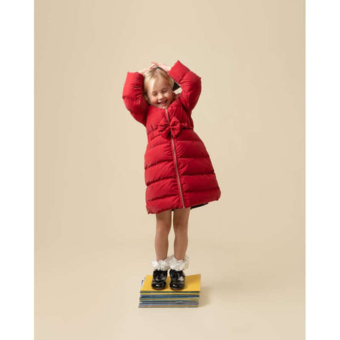 Caramelo Kids Girls Red Matt Puffer Jacket With Bow Caramelo Kids Girls Red Matt Puffer Jacket With Bow