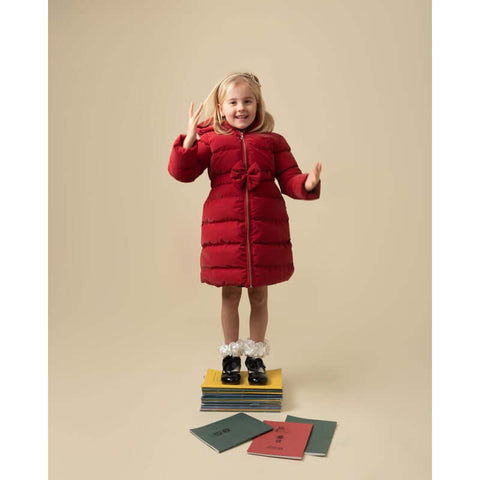 Caramelo Kids Girls Red Matt Puffer Jacket With Bow Caramelo Kids Girls Red Matt Puffer Jacket With Bow